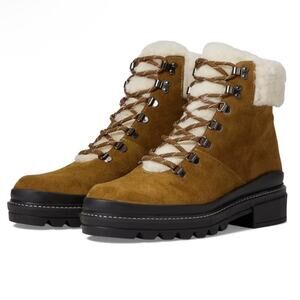 BERNARDO‎ DASH LEATHER SHEARLING LACE UP BOOTS IN TOBACCO SPLIT SUEDE NWOB 8M